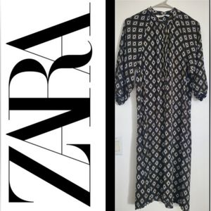 👗 ZARA Geometric Print Dress Size Large 3/4 Sleeve